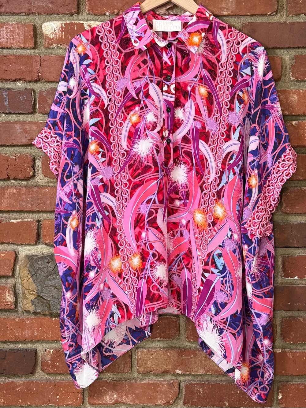 Peter Pilotto pink silk blouse size one size fits all resort wear 1/4 button up